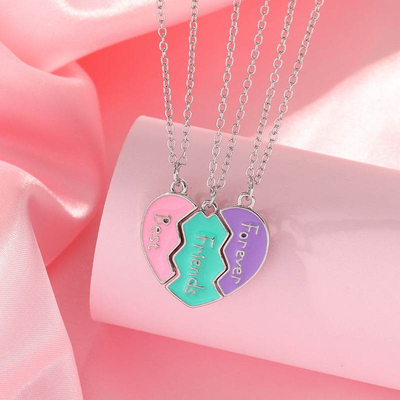 Temu cross-border European and American fashion personality best friends love stitching good friends girlfriends pendant set chain - Price Value Store
