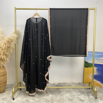 Silk chiffon long dress with batwing sleeves - Price Value Store