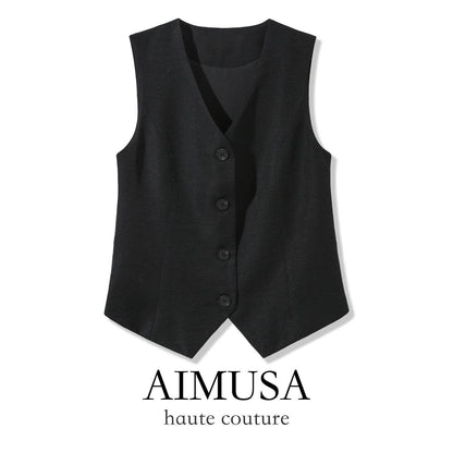 [Natural Fiber] Linen vest Vest Women's Summer 2025 Spring and Summer New arrival Elegant Sleeveless Waistcoat Vest - Price Value Store