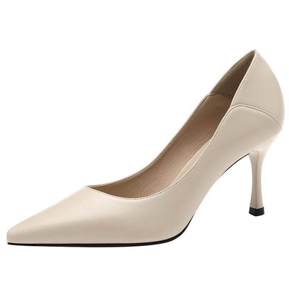 Women's slender and pointed-toe French-style large-sized low-heeled slip-on shoes - Price Value Store