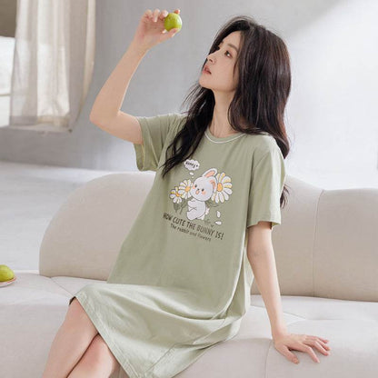 Women's Summer pure cotton Thin cute Short-Sleeved Pajamas Home Wear Girls Summer sexy Dress - Price Value Store