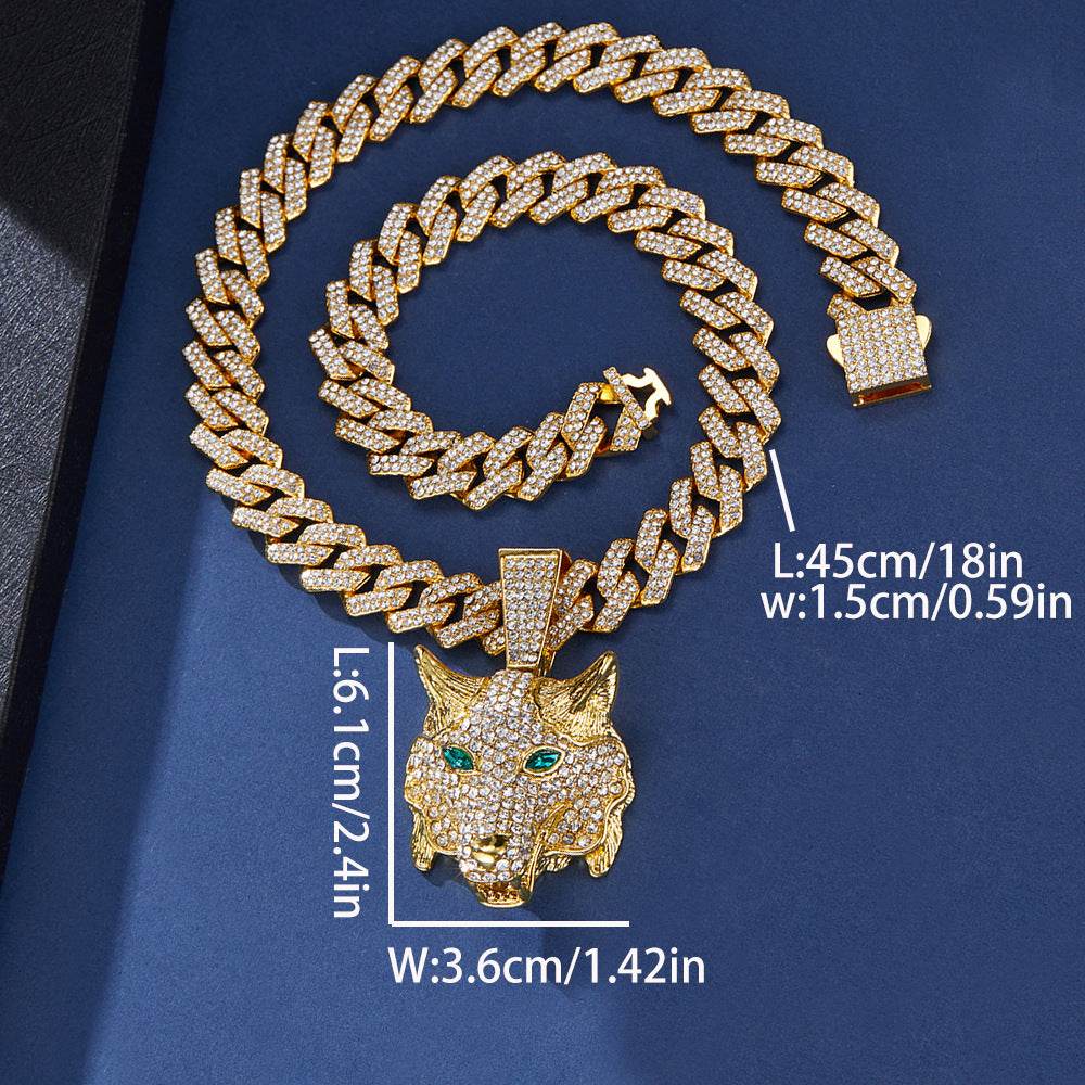 Animal Zinc Alloy Diamond Pendant Cuban Chain Necklace - Price Value Store