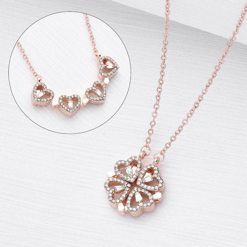 Retro Magnetic Clasp Heart & Clover Necklace - Price Value Store