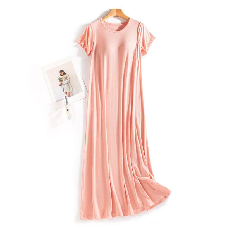 One-piece, frameless, bras free, long casual short-sleeved nightgown - Price Value Store