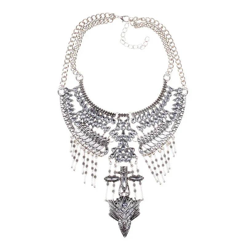 Inlaid antique silver clavicle stick with tasseled necklace - Price Value Store