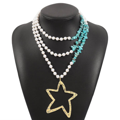 Personalized conch and starfish pendant necklace earrings - Price Value Store