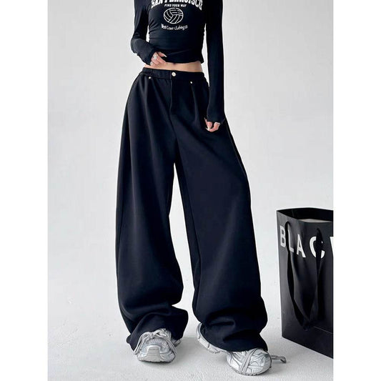 Women's Leather-Patched Casual Wide Leg Pants - Price Value Store