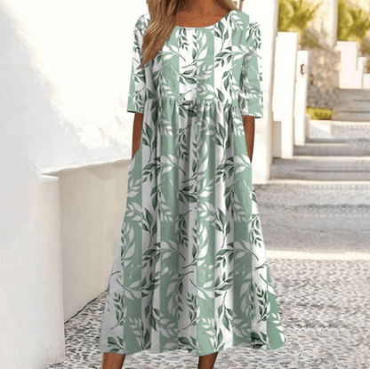 Women's Casual Short Sleeve Printed A-Line Dress with Pocket - Price Value Store