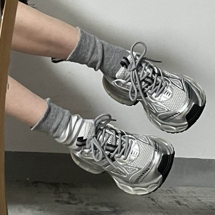 Silver thick-soled sports casual shoes - Price Value Store