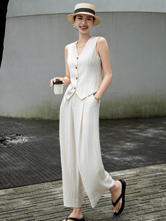 [Natural Fiber] Linen vest Vest Women's Summer 2025 Spring and Summer New arrival Elegant Sleeveless Waistcoat Vest - Price Value Store
