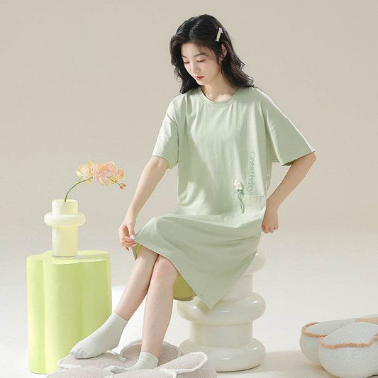 Women's Cotton Antibacterial Summer Nightgown, Cute Cartoon Sleepwear, Sizes M-4XL - Price Value Store