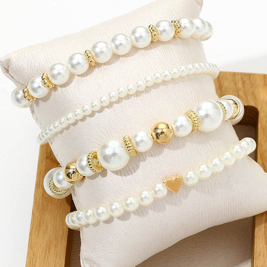 Pearl-like heart-shaped beaded bracelet - Price Value Store