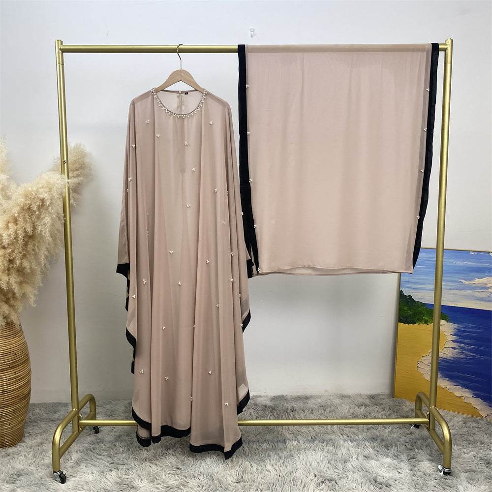 Silk chiffon long dress with batwing sleeves - Price Value Store