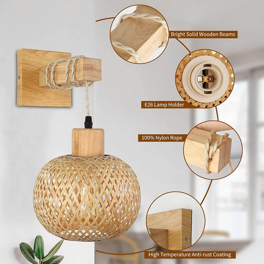Bamboo woven bedside wall lamp - Price Value Store