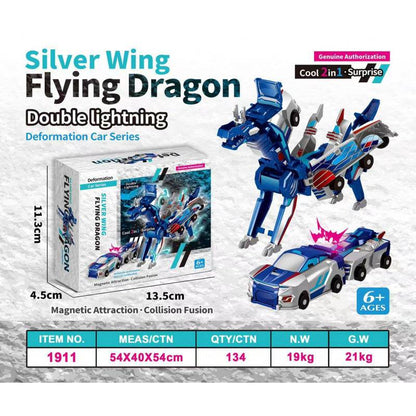 Silver-Winged Dragon Magnetic Transformable Toy Car - Price Value Store