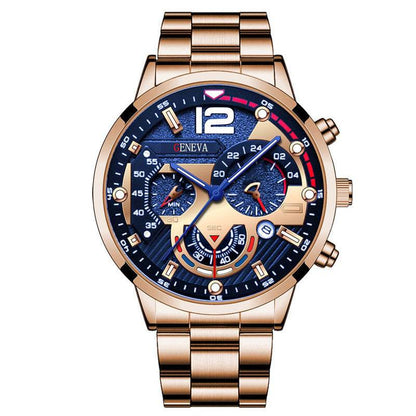 Men's Fashion Stainless Steel Band Quartz Watch with Calendar - Price Value Store