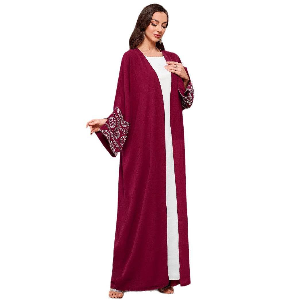 Embroidered cardigan robe with bat sleeves - Price Value Store