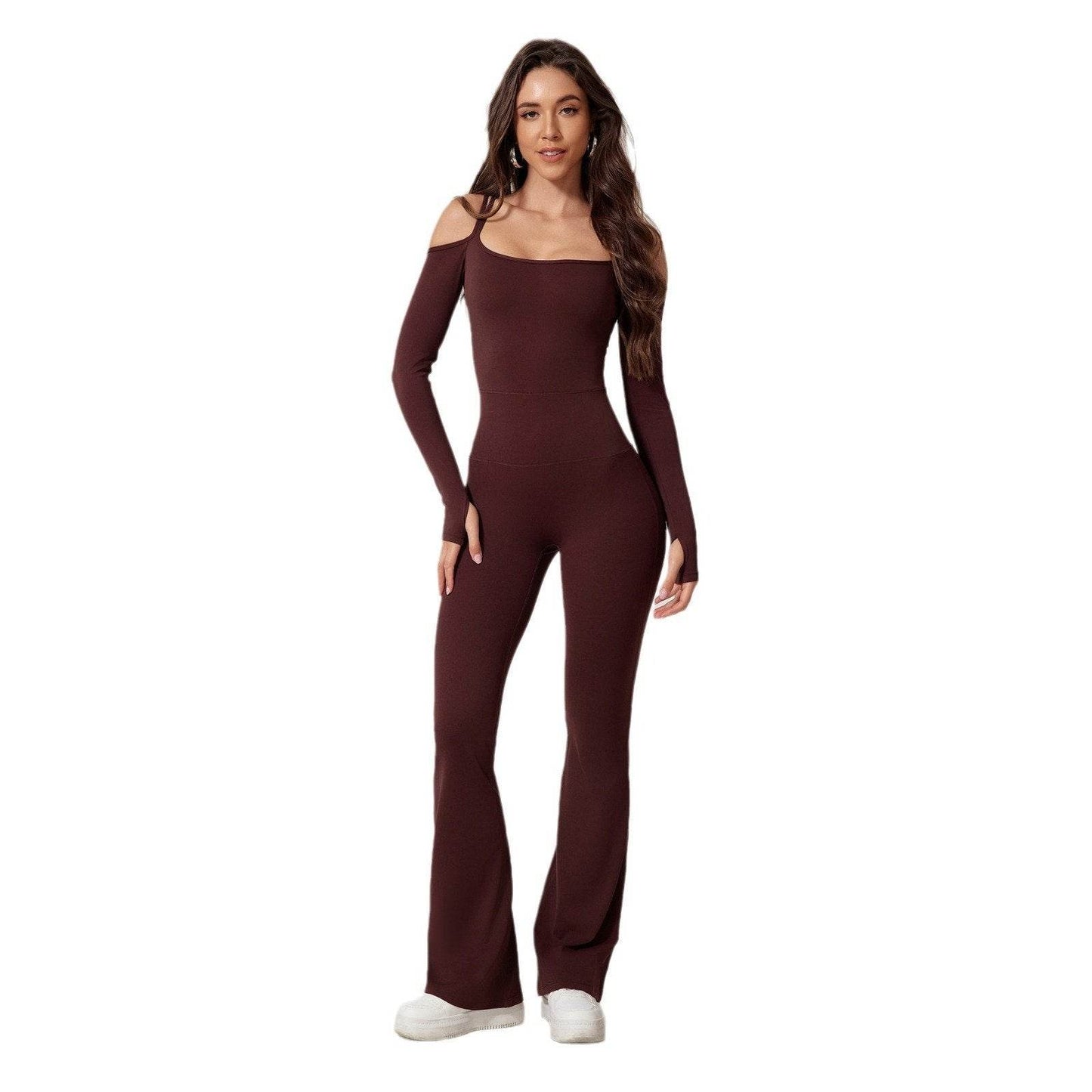 Off-Shoulder Long Sleeve Jumpsuit with Flared Pants - Price Value Store