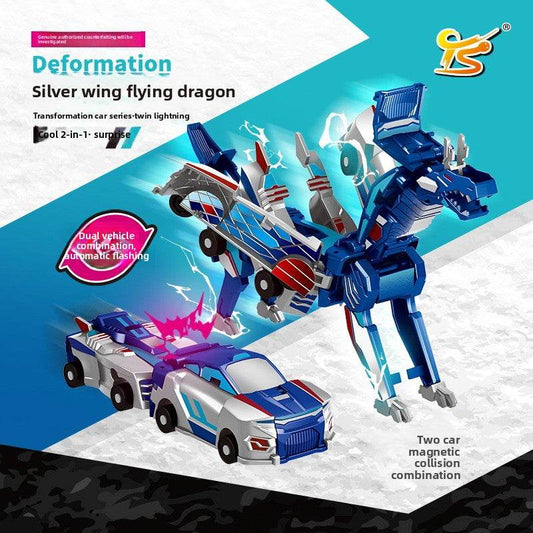 Silver-Winged Dragon Magnetic Transformable Toy Car - Price Value Store
