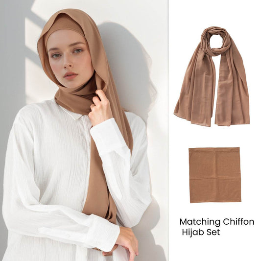 Modal Elastic Bucket Cap with Pearl Chiffon Scarf Set - Price Value Store