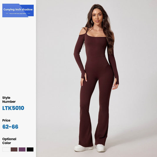 Off-Shoulder Long Sleeve Jumpsuit with Flared Pants - Price Value Store