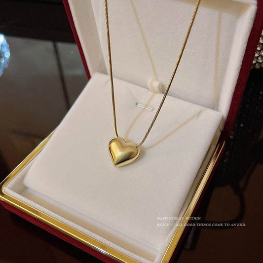 Korean style ins niche design minimalist versatile glossy heart-shaped clavicle chain light luxury accessories necklace necklace necklace - Price Value Store