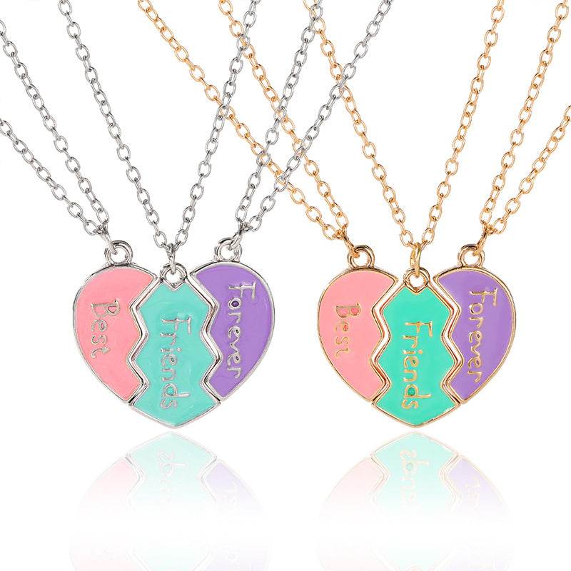 Temu cross-border European and American fashion personality best friends love stitching good friends girlfriends pendant set chain - Price Value Store