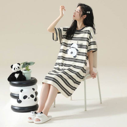 Women's Cotton Antibacterial Summer Nightgown, Cute Cartoon Sleepwear, Sizes M-4XL - Price Value Store