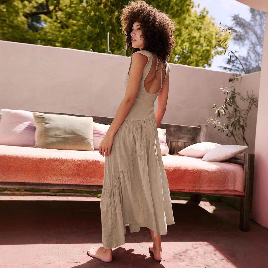 U-neck backless strapless long dress - Price Value Store