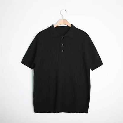 Fashion Casual Lapel Pure Color Polo Shirt Casual Knitted Short-Sleeved Men's Summer New Breathable Trendy Men's T-Shirt - Price Value Store
