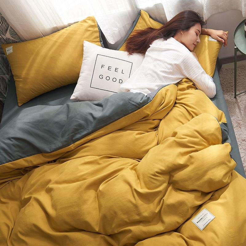 Four-piece Set Nordic Style Wash Cotton Quilt Cover Net-red Bed Sheet Student Dormitory Bedding - Price Value Store