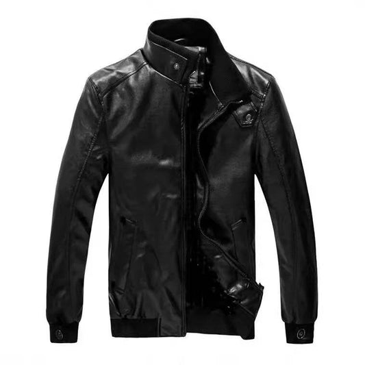 Men's stand-up collar leather jacket - Price Value Store