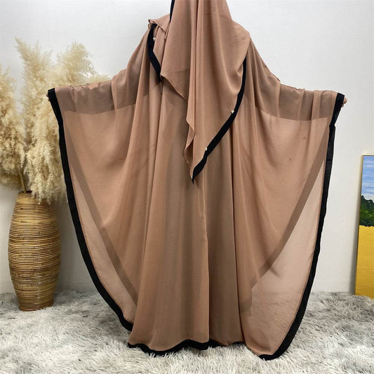 Silk chiffon long dress with batwing sleeves - Price Value Store