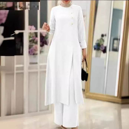 Women's Two-Piece Elegant Long Shirt Wide Leg Pants Set - Price Value Store