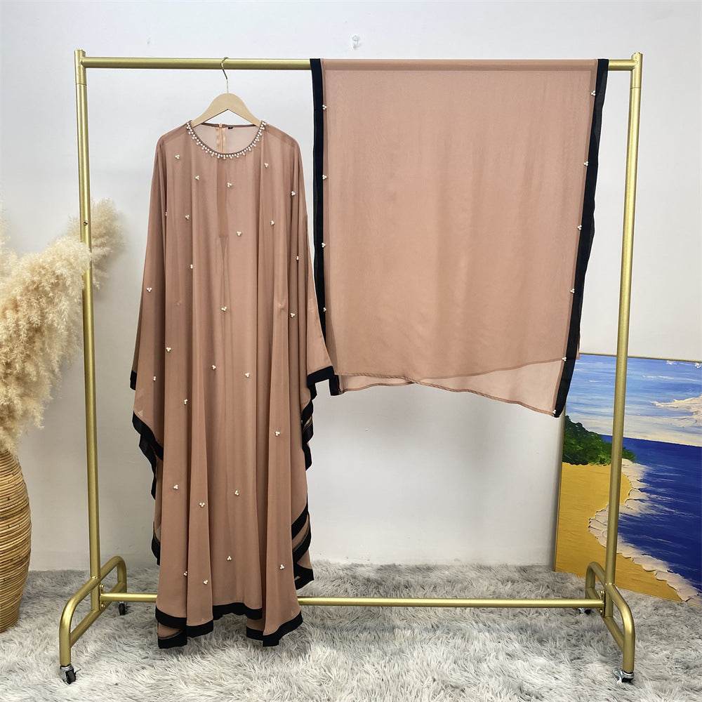 Silk chiffon long dress with batwing sleeves - Price Value Store