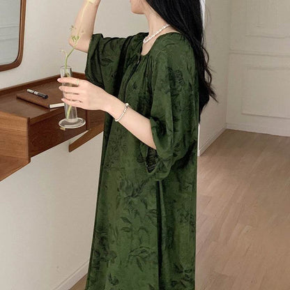 Women's Summer Cotton Silk Nightgown Dress with Belt, Korean Style - Price Value Store