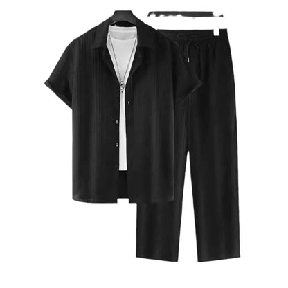Men's Striped Short Sleeve Shirt and Pants Casual Suit - Price Value Store