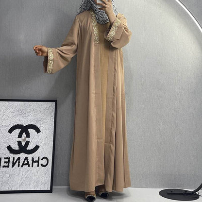 Elegant Embroidered Abaya Dress with Lace Details - Price Value Store