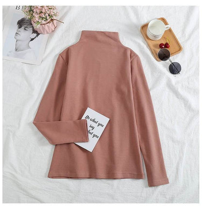 A velvet long-sleeved T-shirt as a base layer for women in solid colors - Price Value Store