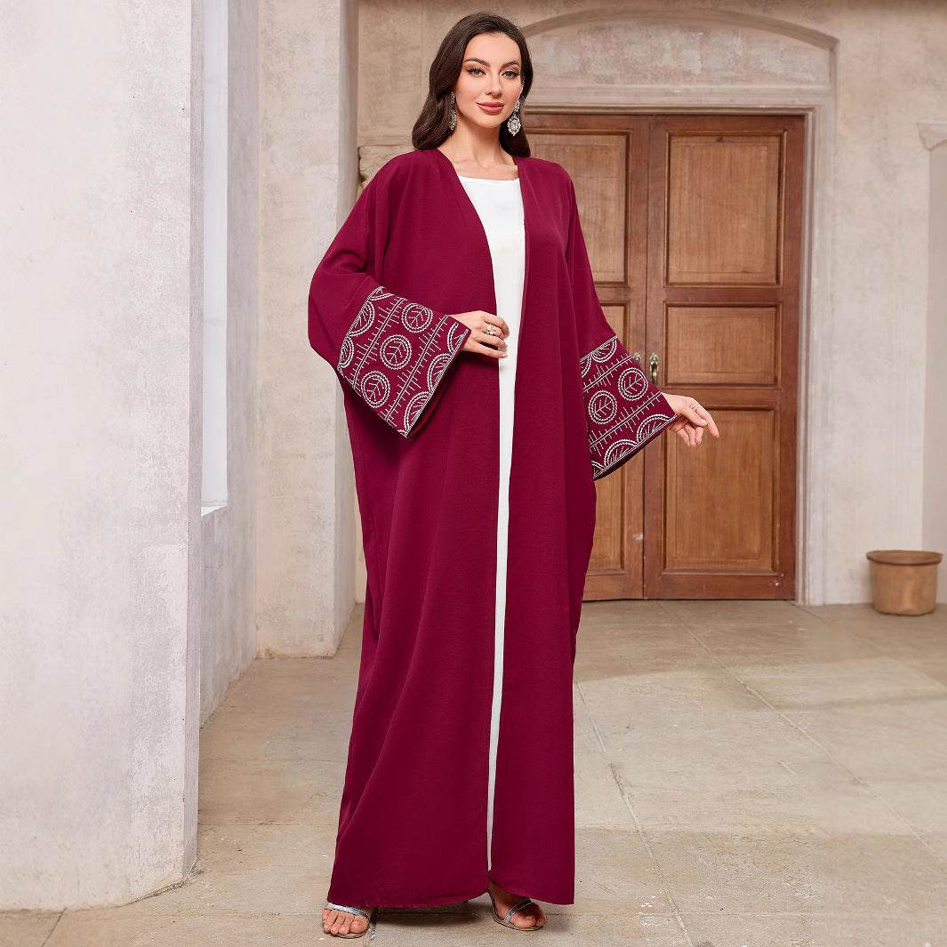 Embroidered cardigan robe with bat sleeves - Price Value Store