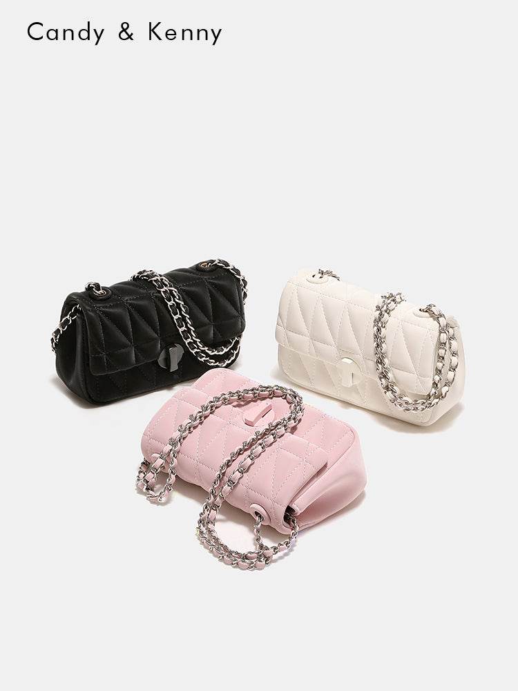 Pink checkered chain crossbody bag - Price Value Store