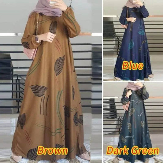 Dress Full-Sleeved Round Neck Robe Long Skirt Elegant - Price Value Store