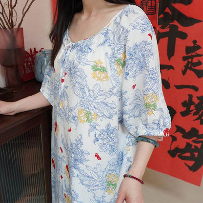 Women's Summer Cotton Silk Nightgown Dress with Belt, Korean Style - Price Value Store
