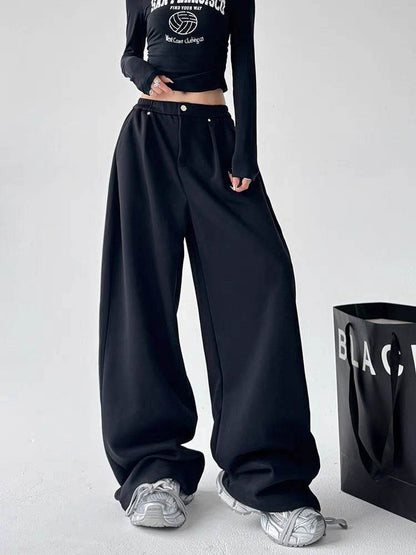 Women's Leather-Patched Casual Wide Leg Pants - Price Value Store