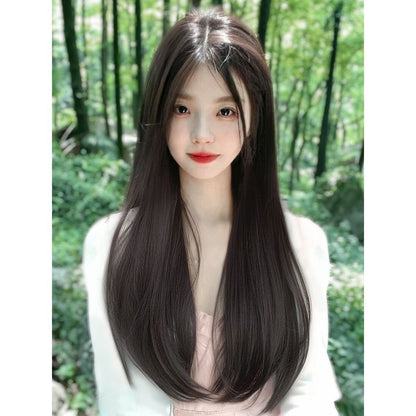 Long straight hair extension and seamless wig pieces