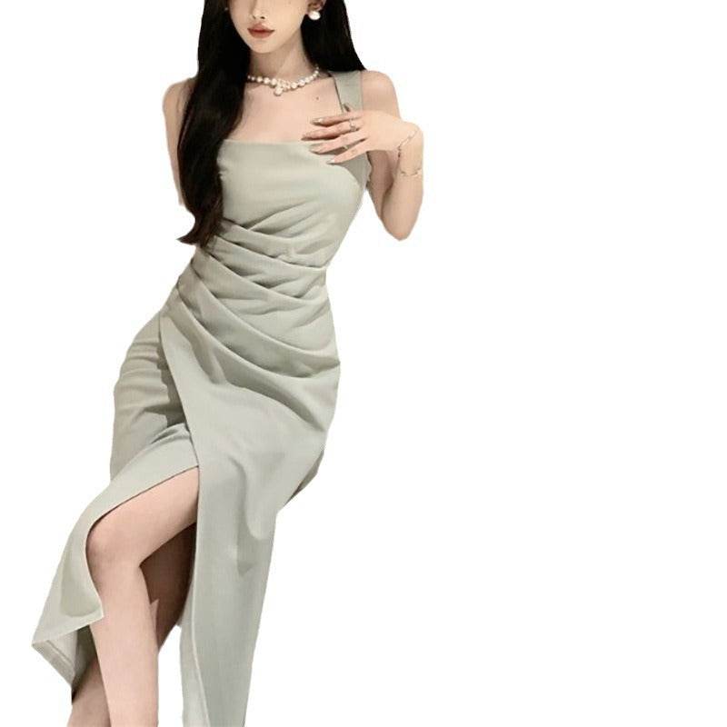 Elegant Satin Bodycon Dress - Summer Square Neck Sleeveless Midi Dress - Price Value Store