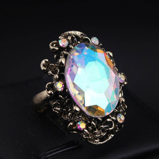 Retro Adjustable Crystal Stone Ring for Women - Vintage Geometric Jewelry - Price Value Store
