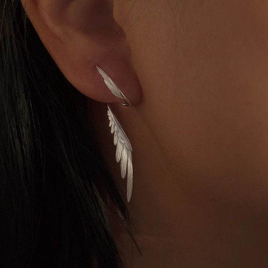 Wings Earrings Niche Design Simple Cold Style Retro High-end Fashion New Feather Earrings All-match Accessories - Price Value Store