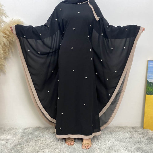 Silk chiffon long dress with batwing sleeves - Price Value Store