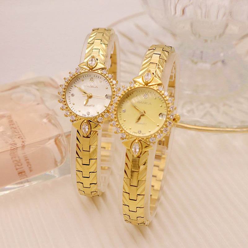 Diamond-encrusted relief bracelet, elegant quartz small gold watch - Price Value Store